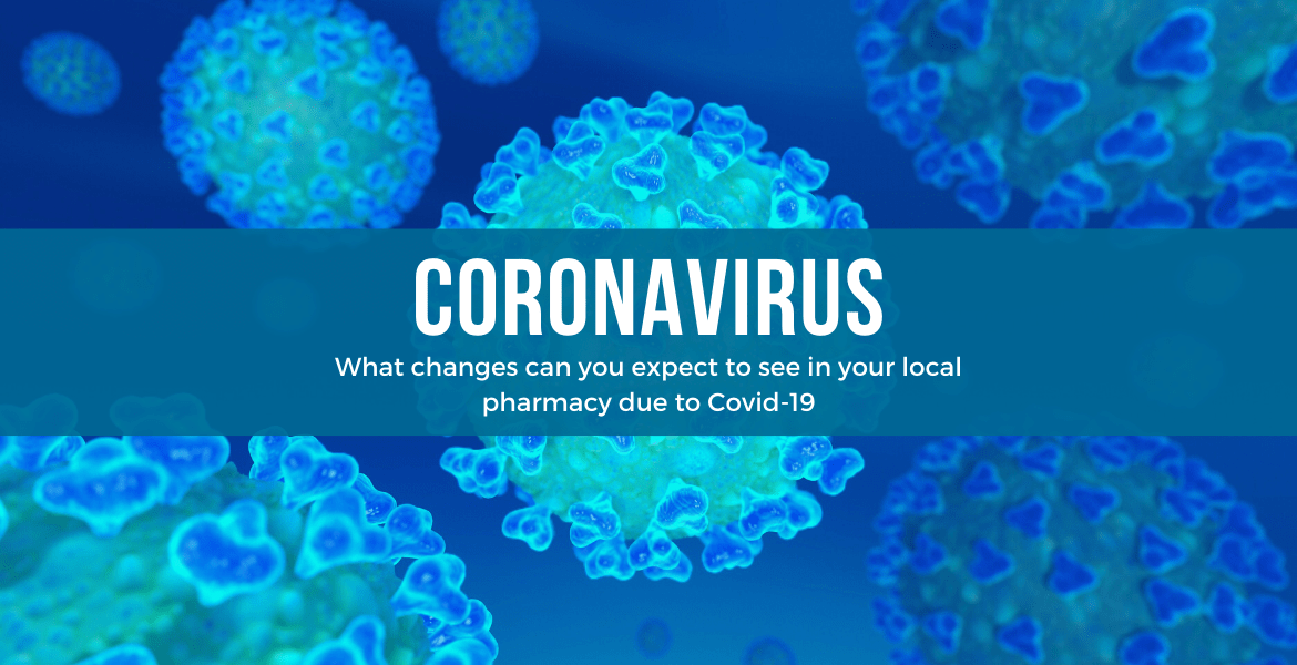 Promotional coronavairus text against background of blue pathogens