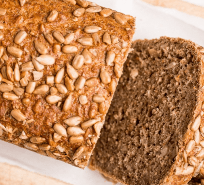 Sliced loaf of sunflower seed bread