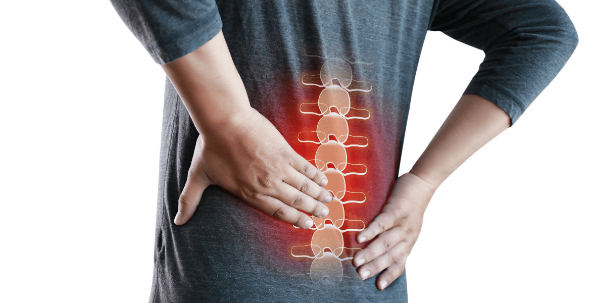Hands clutching x-ray spine