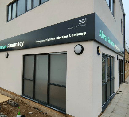 Abrar Rehman Pharmacy storefront with signage